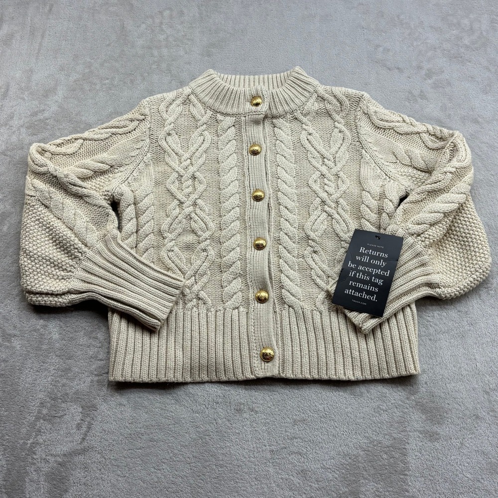 Tuckernuck Cardigan Women XS Beige Cable Knit Sweater Old Money Grandmacore Chic